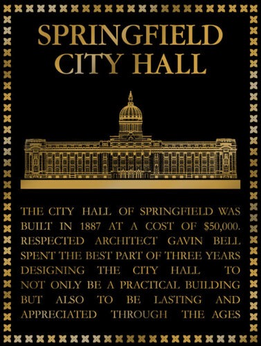 bronze plaque Custom bronze plaque outside City Hall – engraved memorial signage with classic border design. Let me know if you'd like versions that emphasize materials, usage (e.g. civic memorial), or design features.