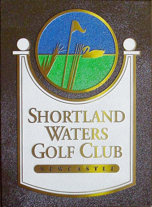 Custom bronze golf club plaque with engraved logo and text, designed for clubhouse entrances, tournaments, or member recognition.
