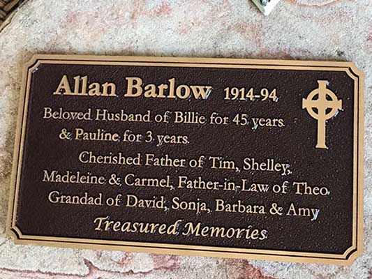 Alan Barlow commemorative plaque with engraved portrait and detailed inscription – ideal for honoring personal achievements, historical recognition, or memorial tributes.