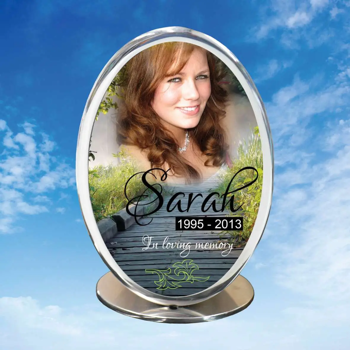 Stainless steel inlaid urn with polished finish and engraved inscription, designed for dignified ash storage and long-term memorial display.
