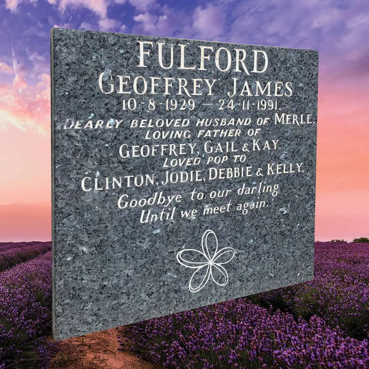 Traditional engraved plaque with serif lettering on polished granite, designed for use as a memorial marker, dedication plaque, or cemetery tribute.